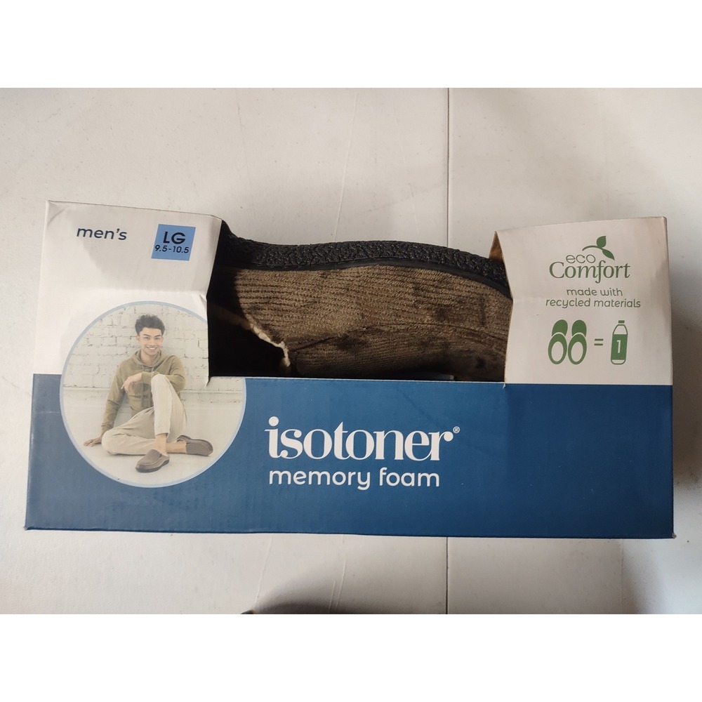 Isotoner Mens Eco Comfort Memory Foam Slippers Brown Corduroy Clog LG 9.5-10.5
